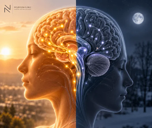 Mecanismo biológico del TAE: desequilibrio de melatonina y serotonina por falta de luz solar